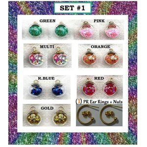 NEW Glitter Star Glass Ball Interchangeable Charm Earrings 7 Pairs in Set